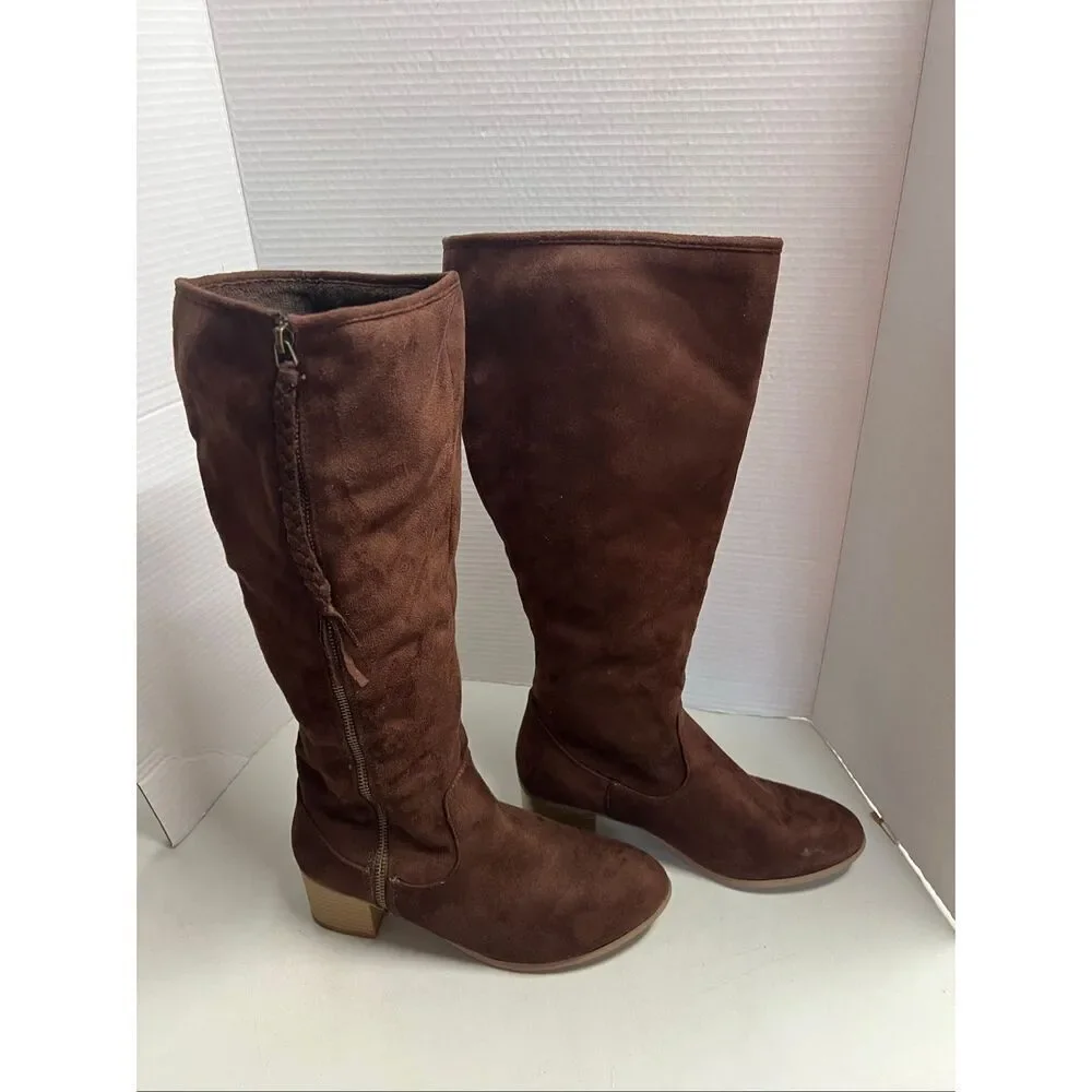 JG Womens Brown Zippered Braided Tassel Boots Size 8.5 Lined SEE DESCRIPTION